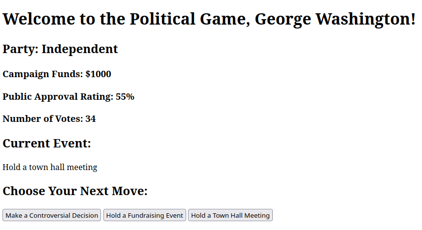 PHP generated code by ChatGPT for a political game